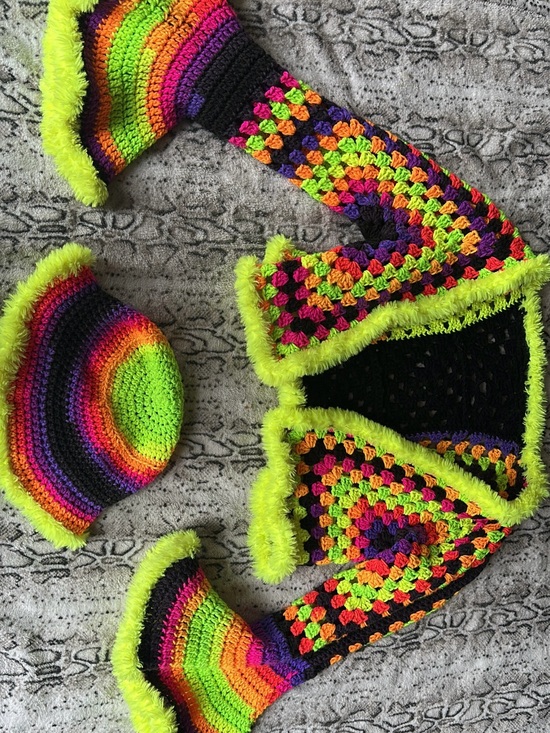 Handmade Jackets & Blazers - Handmade Neon Crochet Set - Lime, Black, Purple, Orange, Pink